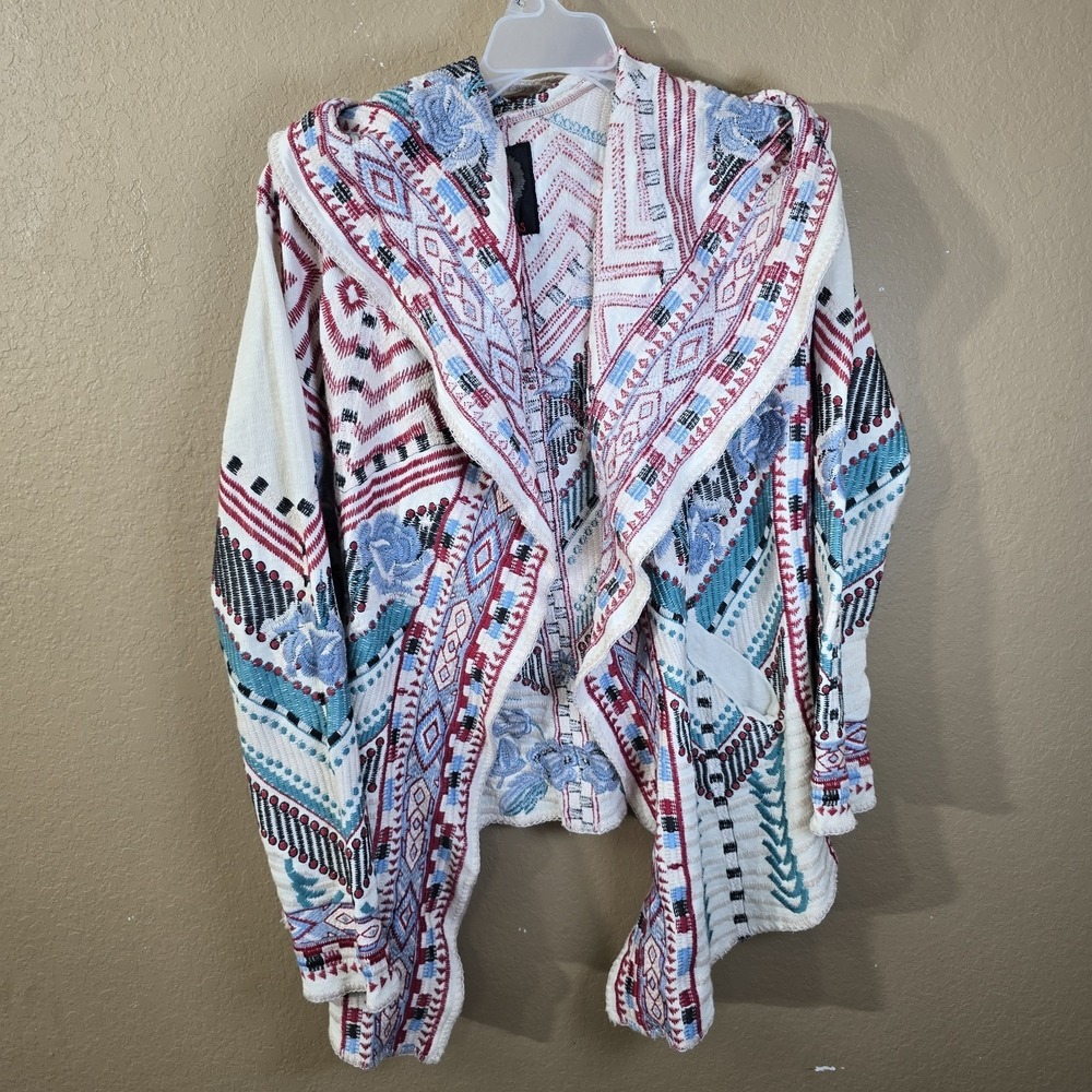 Johnny Was Biya Embroidered Cardigan XS Sweater Matchstick Floral Pattern Jacket